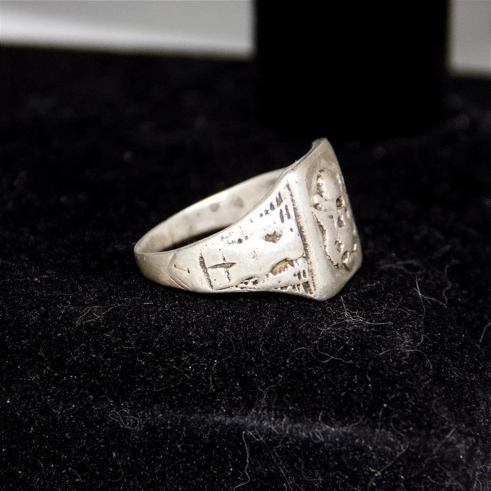 Vintage US Army Class Ring Size 13 Military Signet Eagle Crest Ring 40s 925‎